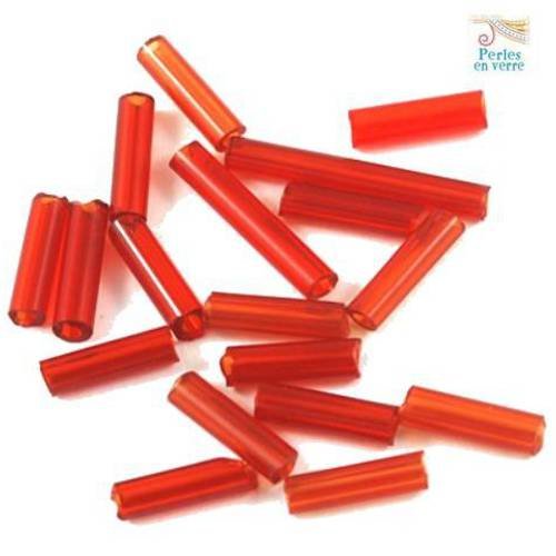 20 grammes bugles rocailles,  tubes rouges ab,  6x1.8mm (roc27) 