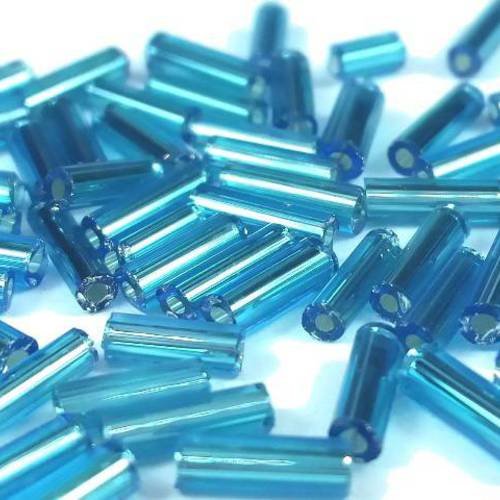 20 grammes bugles rocailles,  tubes bleu turquoise foncé ab  6x1.8mm (roc24) 