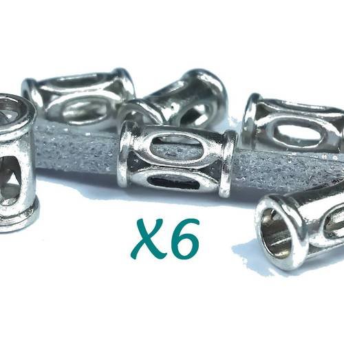 6 perles tubes en métal argenté ajouré, sans nickel 10x6mm (pm29) 