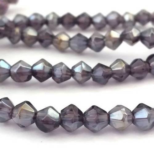 Violet ab: 100 perles toupies bicones en cristal reflets irisés 4x4mm (pv514) 