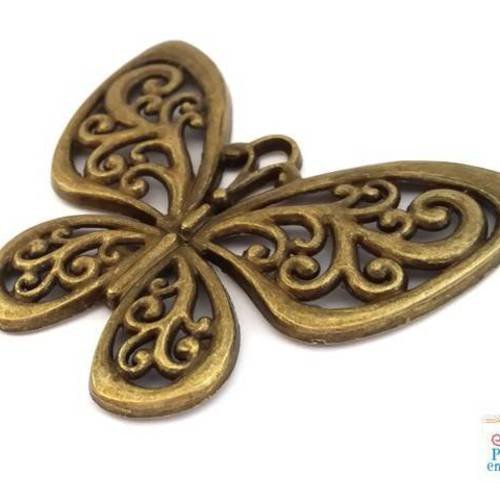 1 grand pendentif papillon 49x56mm, bronze, sans nickel (bre379) 