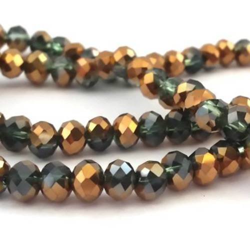Vert et or: 50 perles en verre à facettes, abacus forme boulier 4x6mm (pv512) 