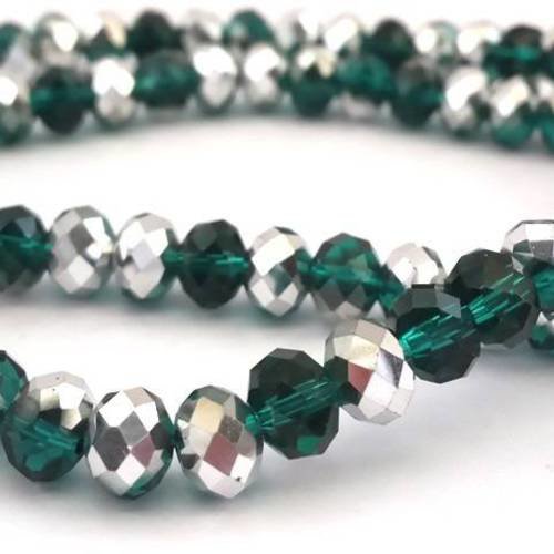 Vert émeraude/argenté: 50 perles en verre à facettes, abacus forme boulier 4x6mm (pv511) 