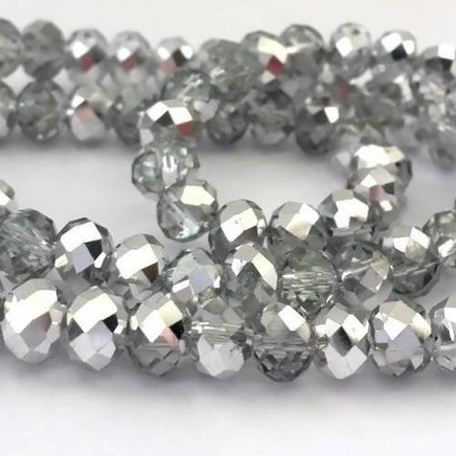 Cristal/argenté: 50 perles en verre à facettes, abacus forme boulier 4x6mm (pv509) 