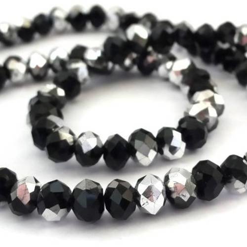 Noir/argent: 50 perles à facettes en verre bicolore, abacus forme boulier 4x6mm (pv507) 