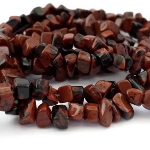 Obsidian mahogany: 1 fil de 80 cm de chips, perles 5 à 9 mm (pg137) 
