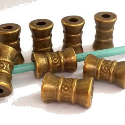 10 grosses perles tubes métal bronze sans nickel, 9x15mm (pm167) 
