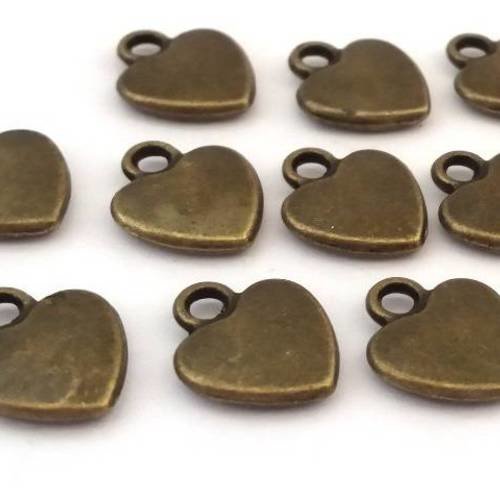 10 breloques coeurs coloris bronze sans nickel 10x12mm (bre361) 