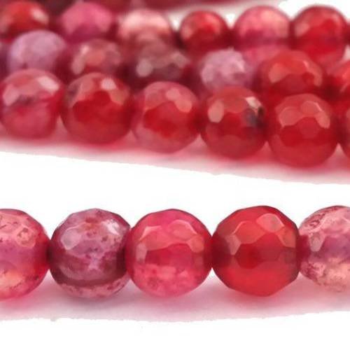 10 perles agate 6mm à facettes rose/groseille/prune/rubis (pg125) 
