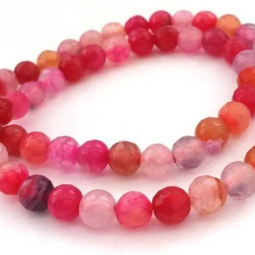 10 perles agate 6mm à facettes rose/fuchsia/orange (pg124) 