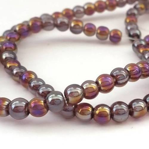 Violet clair: 1 fil de 80 perles en verre electroplate 4mm (pv499) 
