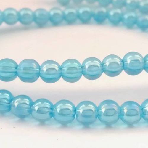 Bleu ciel: 1 fil de 80 perles en verre electroplate 4mm (pv496) 