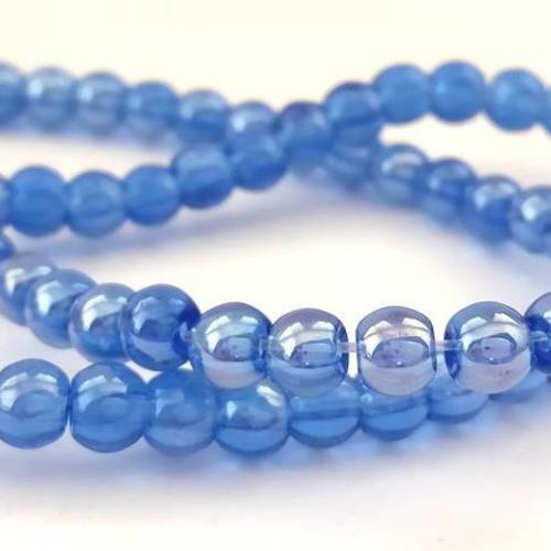 Bleu: 1 fil de 80 perles en verre electroplate 4mm (pv495) 