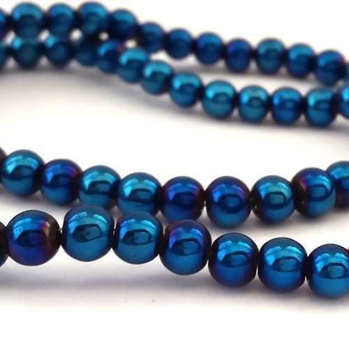 Bleu électrique ab :1 fil de 80 perles en verre electroplate 4mm (pv494) 