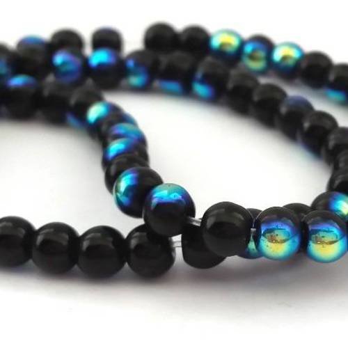 Bleu nuit/noir ab :1 fil de 80 perles en verre electroplate 4mm (pv493) 