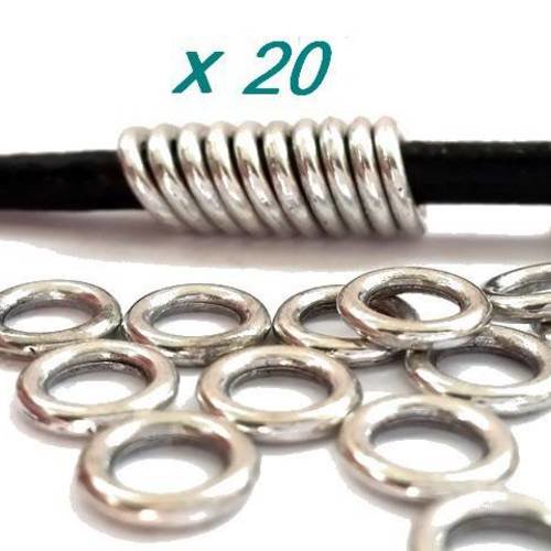 20 perles rondelles, anneaux fermés épais, métal argenté sans nickel, diamètre 8mm (pm157) 
