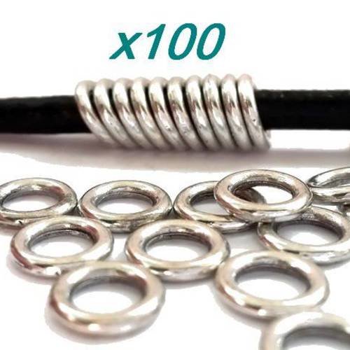 100 perles rondelles, anneaux fermés épais, métal argenté sans nickel, diamètre 8mm (pm160) 