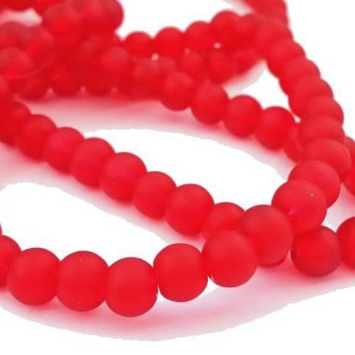 Rouge: 1 fil de 140 perles en verre frosted, effet givré , 6mm ( pv487) 