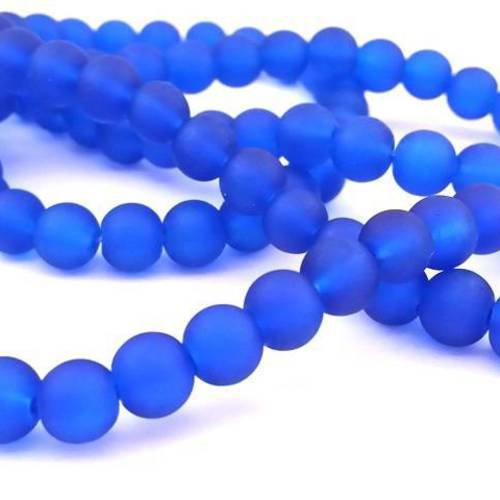 Bleu foncé: 1 fil de 140 perles en verre frosted, effet givré , 6mm ( pv485) 