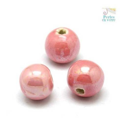 Vieux rose: 10 perles en céramique émaillée  9mm (pc119) 