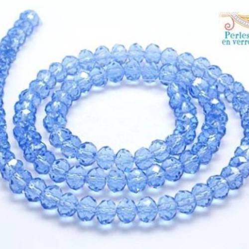 1 fil de 100 perles bleu ciel, abacus à facettes en verre, 4x6mm (pv467) 