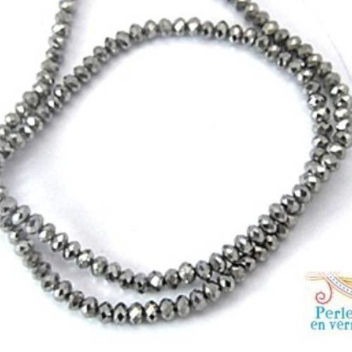 150 perles abacus à facettes en verre electroplate gris argenté, 3.5x4.5mm (pv463) 