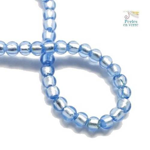 10 perles  style murano feuille d'argent coloris bleu ciel (pv460) 