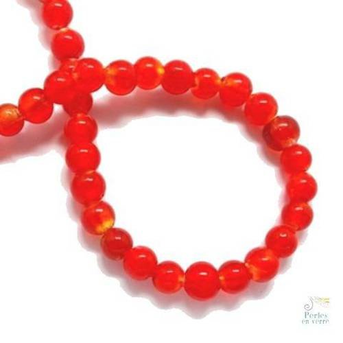 10 perles  style murano feuille d'argent coloris orange-rouge (pv454) 