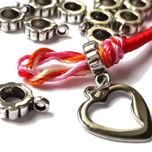 30 perles  accroche-breloques métal argenté sans nickel, diamètre 8mm (pm154) 