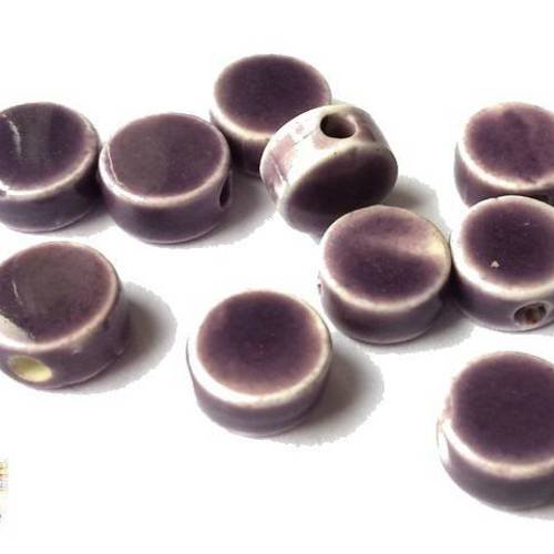 10 perles palets en céramique, coloris violet, 5x9mm (pc103) 