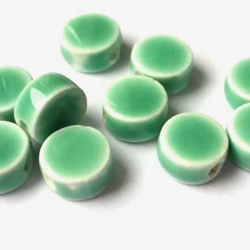 10 perles palets en céramique vert menthe, 5x9mm (pc101) 