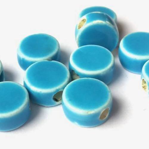 10 perles palets en céramique bleu turquoise 5x9mm (pc102) 