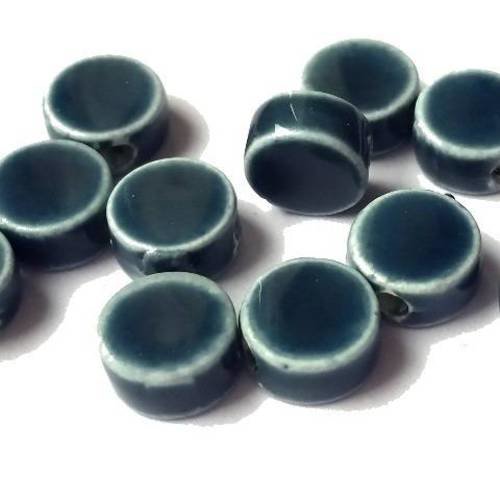 10 perles palets en céramique bleu jean, 5x9mm (pc100) 