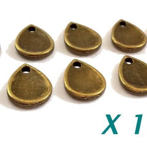 20 breloques sans nickel, gouttes sequins bronze, 8x11mm (bre289)