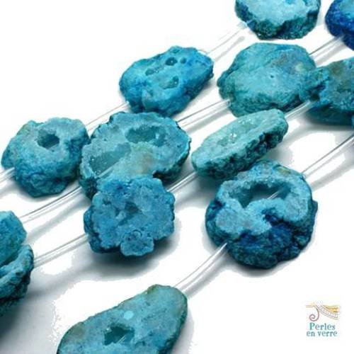 1 perle agate géode druzy bleu turquoise 30x40mm (pg96) 
