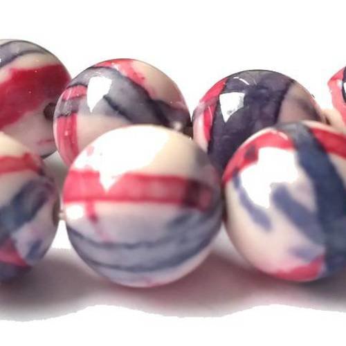 10 perles de jade 10mm, rose et bleu (pg114) 