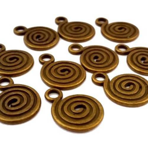 10 breloques spirales bronze sans nickel, 13x18mm (bre287) 