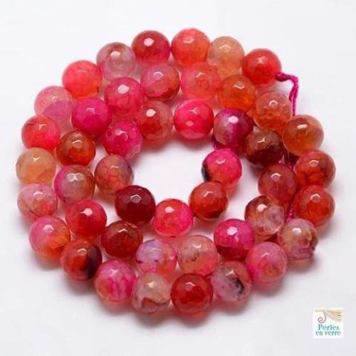 20 perles agate 8mm rose-fuchsia-orange à facettes(pg88) 