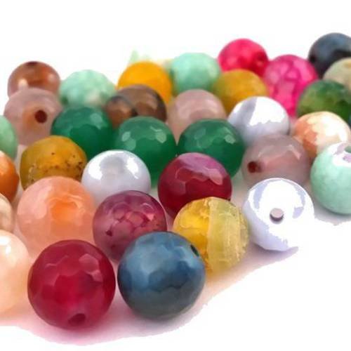 20 perles agate 8mm multicolores à facettes(pg87) 