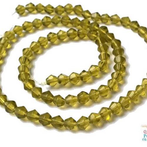 1 fil de 85 perles toupies bicones en verre kaki olivine, 4mm (pv448) 
