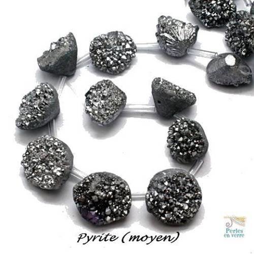 1 perle "rocher" en pyrite, géode gris argenté, galvanisé, 15-20mm (pg81) 
