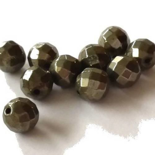 10 perles en pyrite de 6mm, facettes, couleur anthracite/bronze métallisé (pg79) 