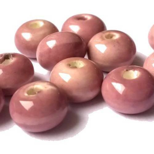 10 perles "boulier" en céramique émaillée parme, 5x8mm (pc96) 