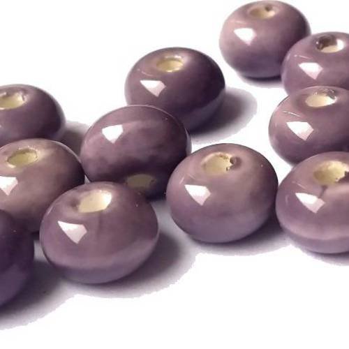 10 perles "boulier" en céramique émaillée, violet clair, 5x8mm (pc95) 