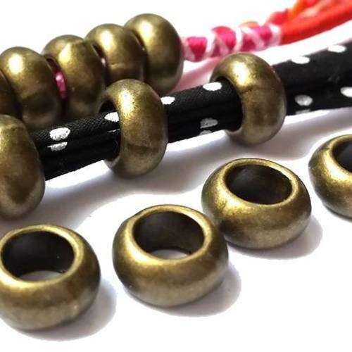 10 perles rondelles en métal couleur bronze sans nickel 6x10mm (pm151) 