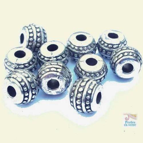 10 perles abacus en métal argenté sans nickel 5x7mm (pm148) 