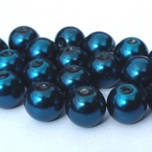 40 perles en verre nacrées, bleu teal, 8mm (pv433) 