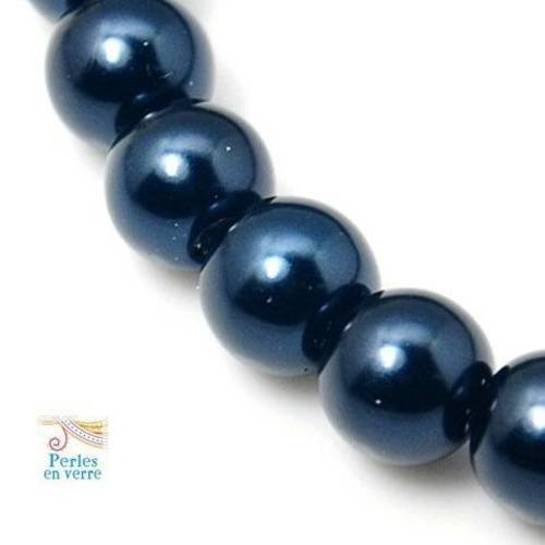 40 perles en verre nacrées, bleu nuit, 8mm (pv432) 