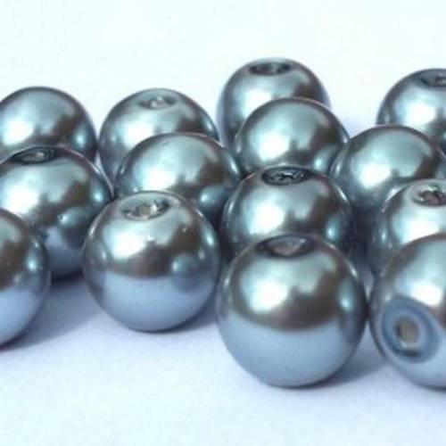 40 perles en verre nacrées, gris souris, 8mm (pv430) 