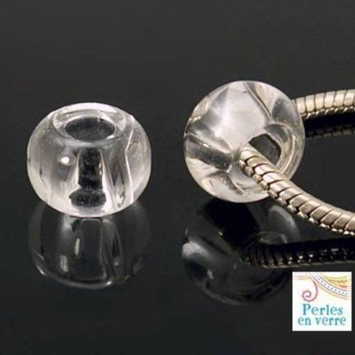 3 perles  style pandora, verre transparent, 10x15mm ( pv422) 